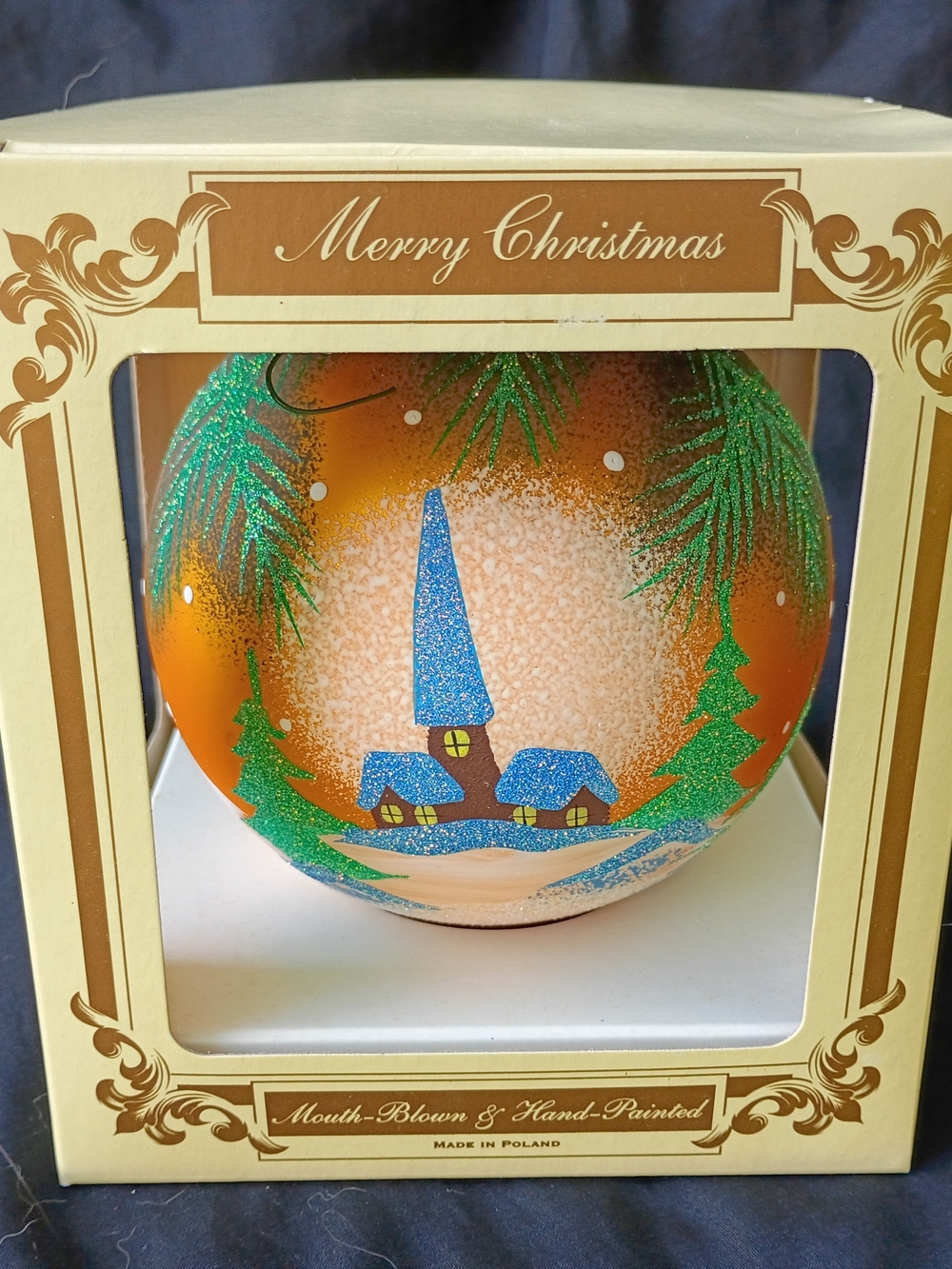 Impuls Mouth Blown Glass 4" Hand Painted Christmas Ornament Made in Poland